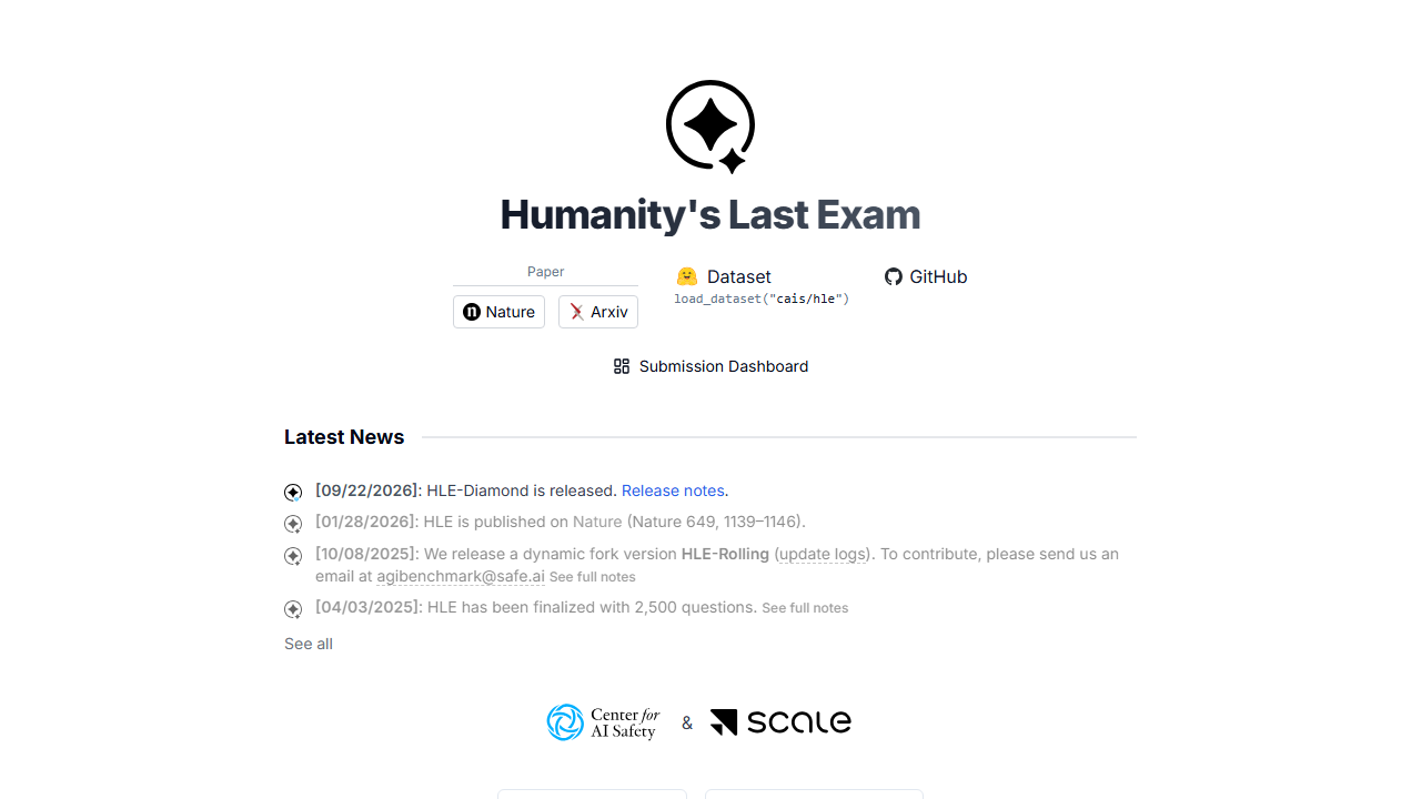 Humanity's Last Exam page snapshot