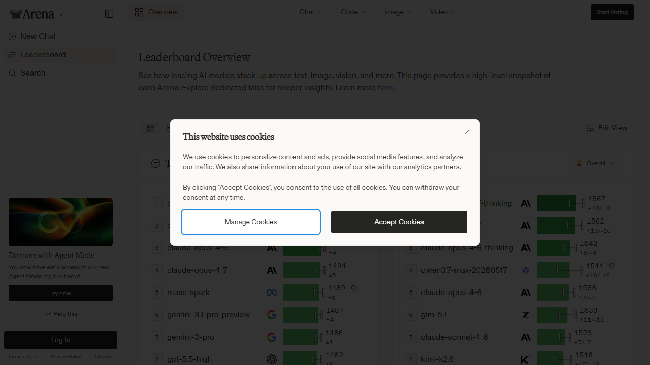 Arena Leaderboard | Compare & Benchmark the Best Frontier AI Models page snapshot
